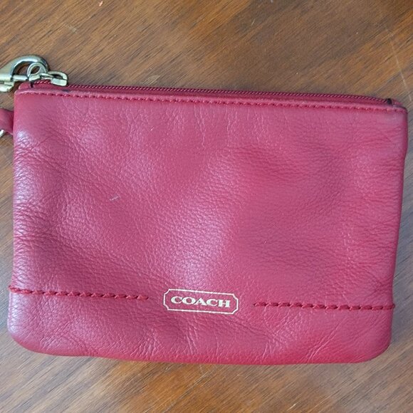 COACH Red Leather Zippered Wristlet Coin Purse 6” x 4” - Picture 2 of 12